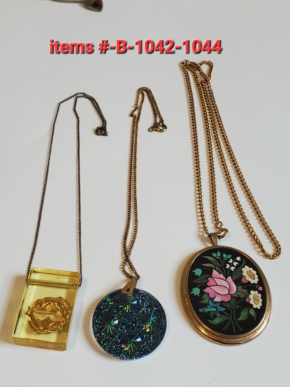 3 Necklaces with pendants, items # B-1042-1044,.  wt. 59. grams.